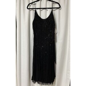 Vintage 90's Scala Silk Beaded Dress Open Back Sequin Fringe Black NEW 12